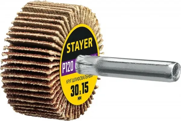 Круг лепестковый шлифовальный Stayer на шпильке d6, 30x15мм, P120 (36606-120)