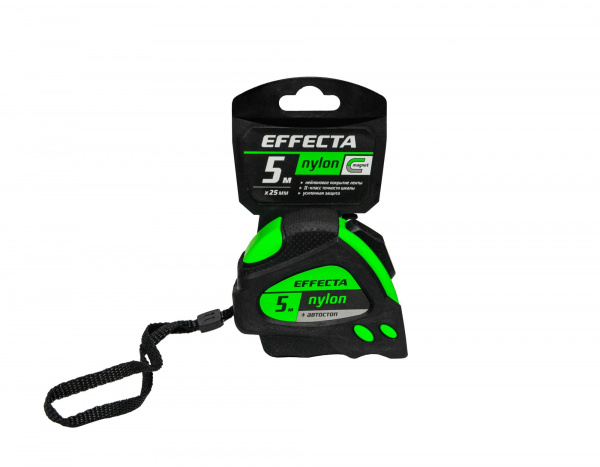 Рулетка Effecta Nylon 5м с магнитом, 2 фиксатора (580525)